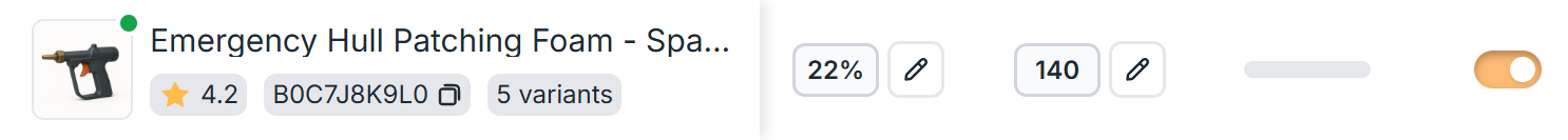 Amazon PPC product dashboard view
